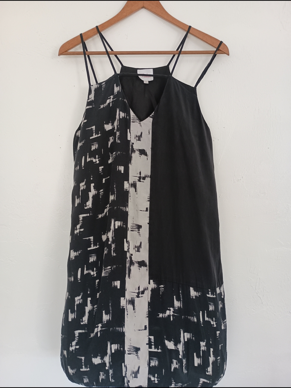 Parker 100% Silk Black & White Panel Mini Shift Dress